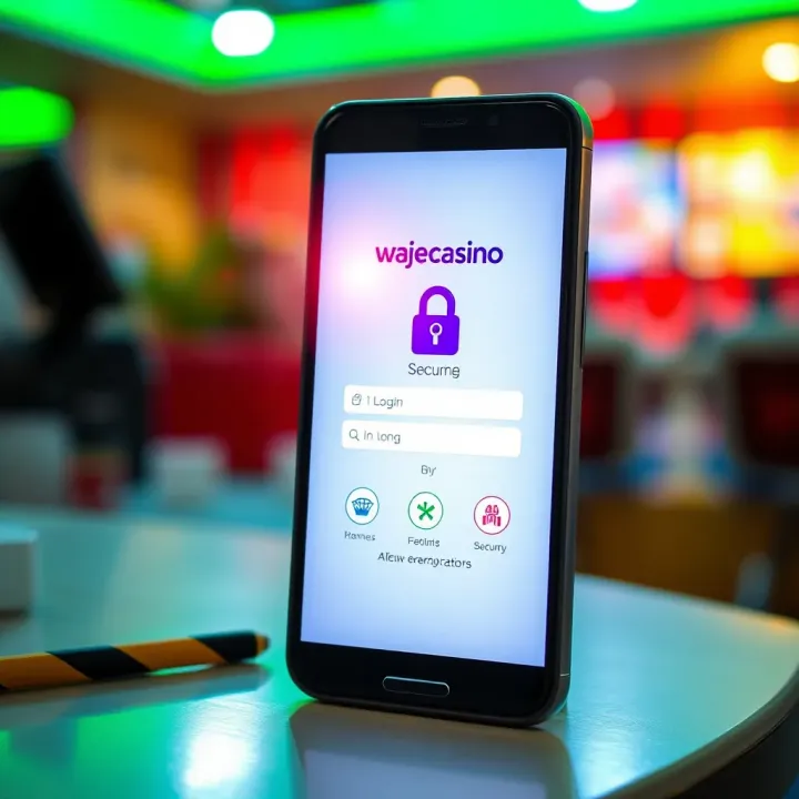 Secure Login on Wajecasino Mobile Platform Smartphone showing secure login page of Wajecasino with security icons