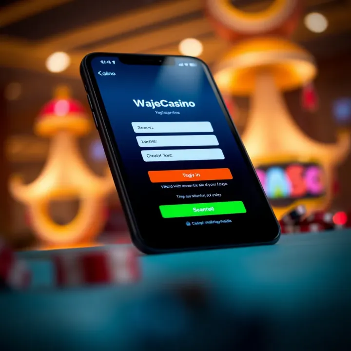 WajeCasino Mobile Platform Registration Interface Mobile phone screen displaying the WajeCasino registration interface with input fields for user details