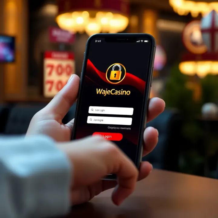 Secure Login Screen on WajeCasino Mobile Platform Smartphone showing secure login screen of WajeCasino with visible login fields and mobile-friendly design