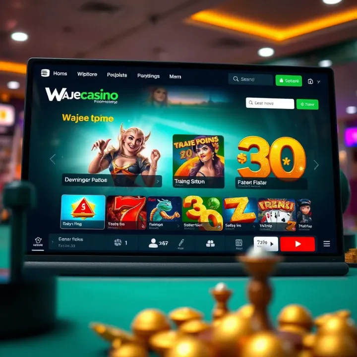 Interface showcasing new features and gameplay options on Wajecasino platform