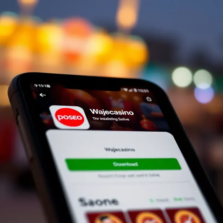 Mobile device displaying Wajecasino app installation screen with download progress