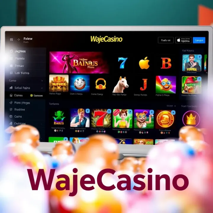 User interface of WajeCasino showing various game options and navigation menus