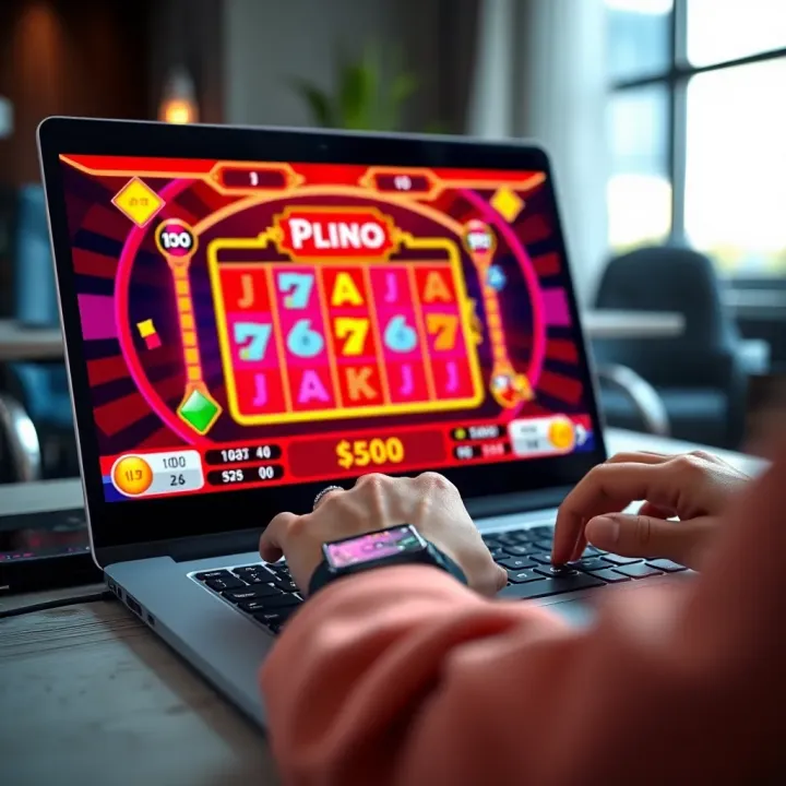 Playing the Wajecasino Plinko Demo on Online Casino Platform Player using laptop to try Wajecasino Plinko demo with casino interface shown on screen