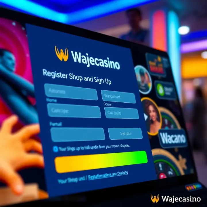 User interface showing Wajecasino registration screen with fields for personal information