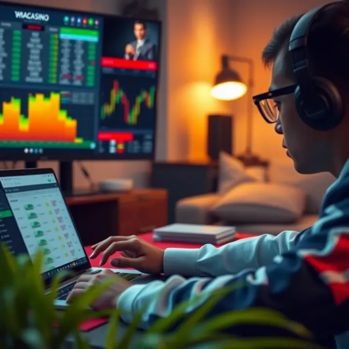 Reliable Wajecasino Strategies for Nigerian Players A focused player analyzing gaming data on a laptop with charts and odds
