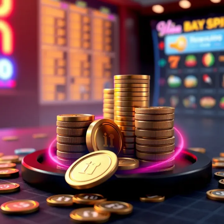 Illustration of digital coins and casino tokens symbolizing reward accumulation