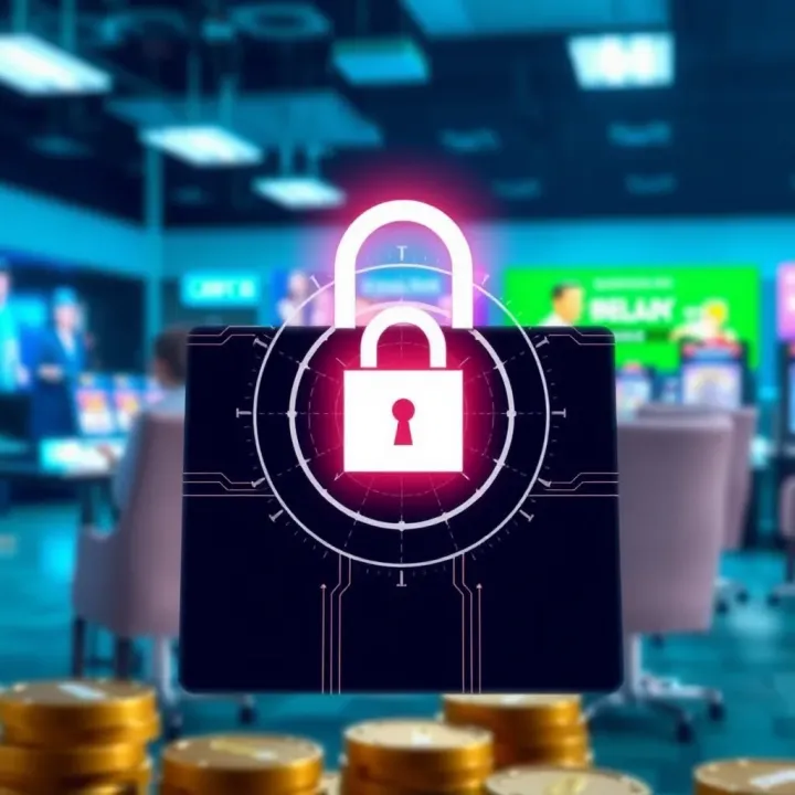 Illustration showing digital lock protecting online gambling account from cyber threats