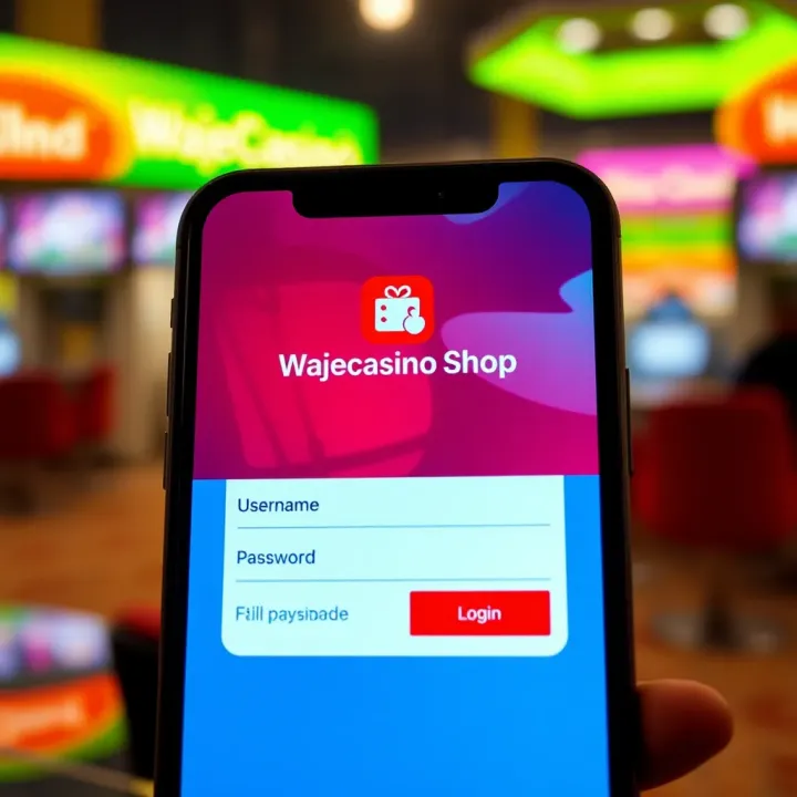 Mobile device displaying the Wajecasino Shop login screen with a focus on username and password fields