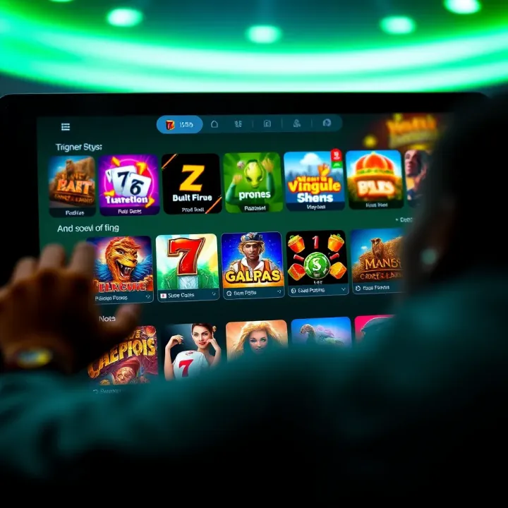 WajeCasino Shope User Interface Highlighting Slot Games and Betting Features Online casino interface displaying vibrant slot game icons and betting options on a digital device