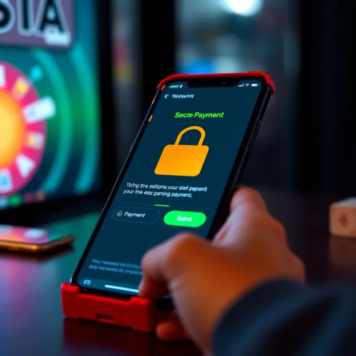 Illustration of a secure online payment confirmation on a smartphone for WajeCasino USSD transaction