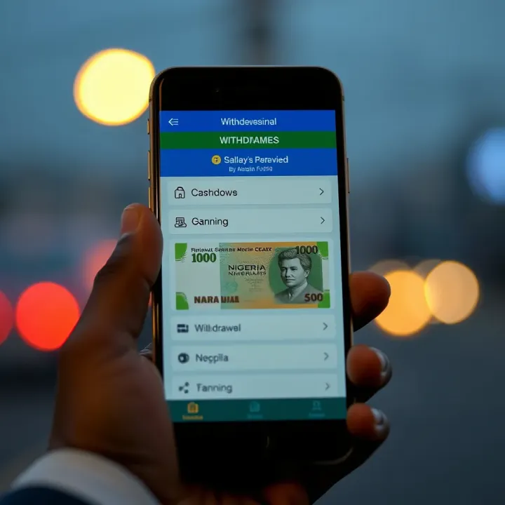 Smartphone showing withdrawal options and Nigerian Naira currency on digital wallet interface