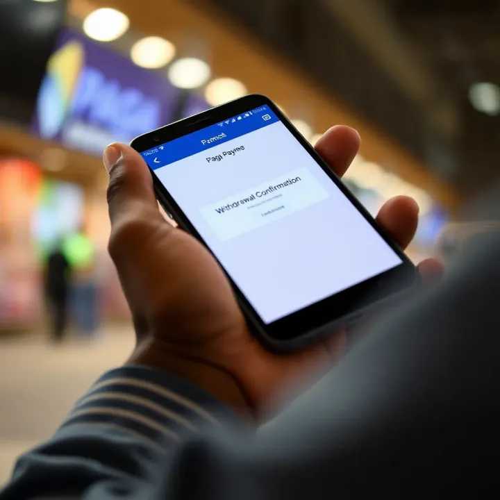 Mobile phone screen displaying Paga payment app interface with withdrawal confirmation