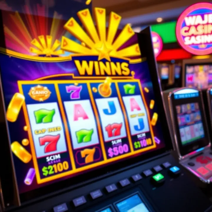 Vibrant casino slot machine screen showcasing a winning jackpot with celebratory lights