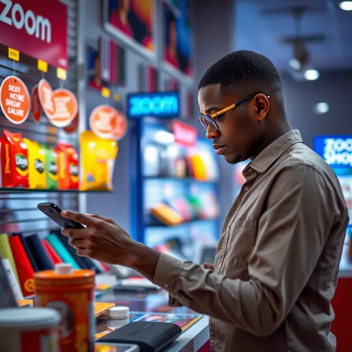 Zoom Shop - Leading Online Shopping Platform in Nigeria User browsing a diverse selection of products on a vibrant online shopping platform